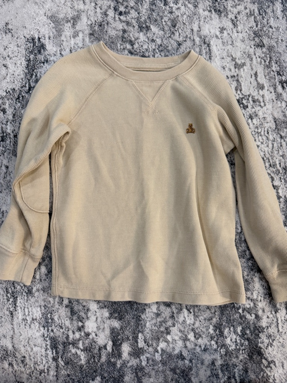 GAP Cream Waffle Knit Long-Sleeve Top with Embroidered Bear